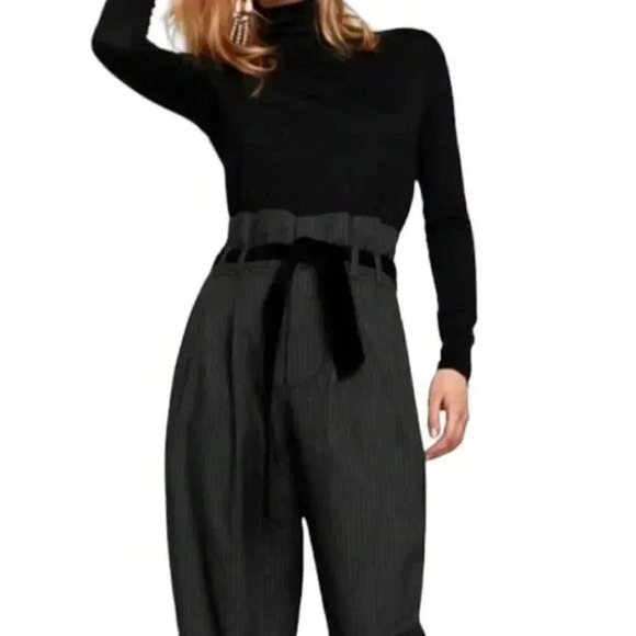 Zara Paper Bag Striped Pinstripe Pants  High Waisted Gray Size XS - Picture 2 of 16